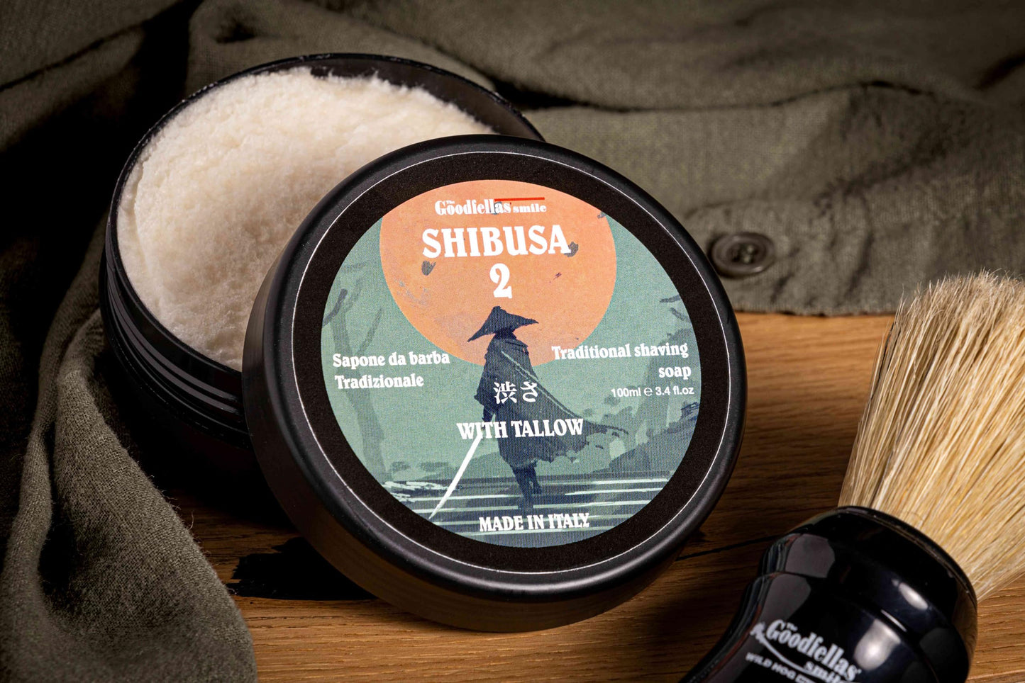 The Goodfellas' Smile,SHIBUSA 2 (Almond, Peach & Ylang Ylang), Luxury Itallian TALLOW Shaving Soap, Formulated for Use with A Shaving Brush, Made in Italy