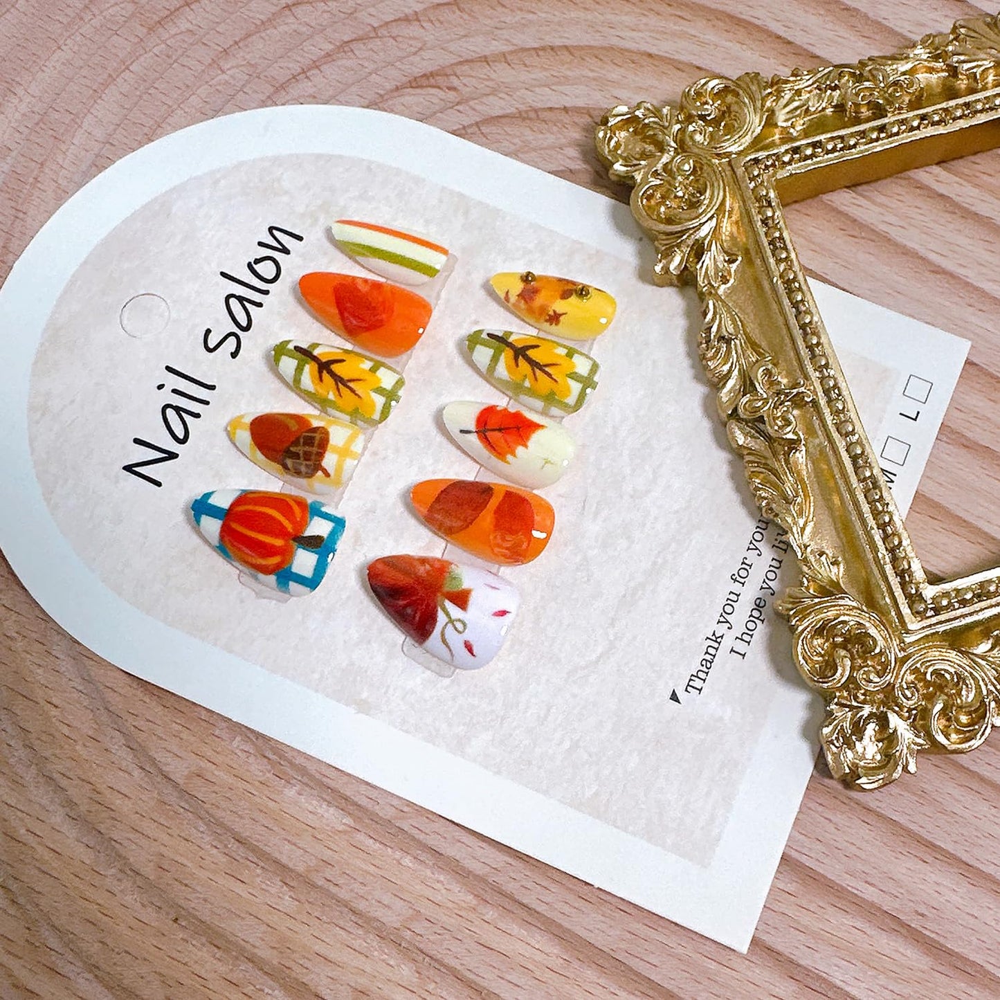 30Pcs Fall Press-On Nails - Short Almond Acrylic Nails with 3D Leaf & Pumpkin Designs | Reusable Thanksgiving Nail Art