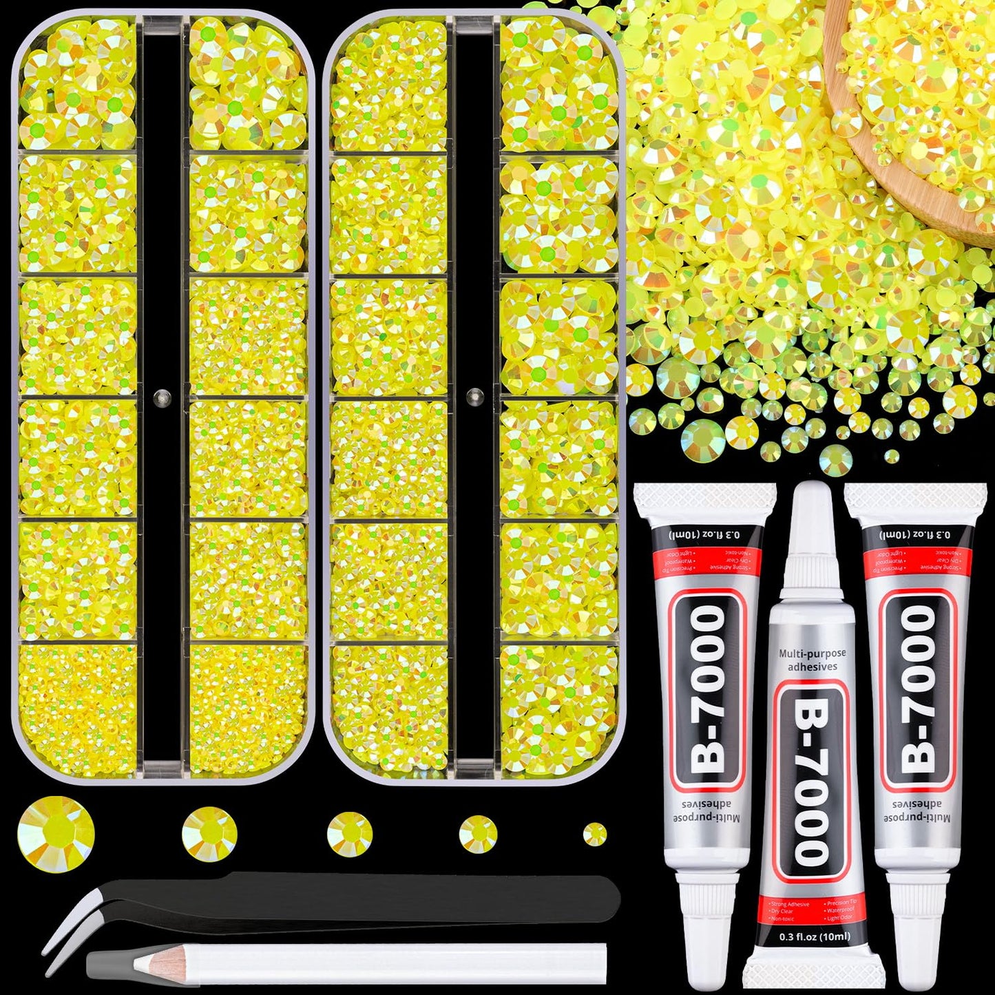 Resin Rhinestones - 32000 Pcs Flatback Gems for Bedazzling | Silver Clear Crystal Kit with 3 Pcs B7000 Glue for Nail Art & Crafts