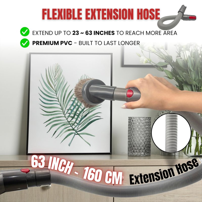 For Dyson Horsehair Vacuum Brush & Extension Hose – Compatible with Dyson V7 V8 V10 V11 V15 Gen5 – Soft Bristle Dusting Brush for Blinds, Furniture, & Delicate Surfaces – Quick Release Attachment