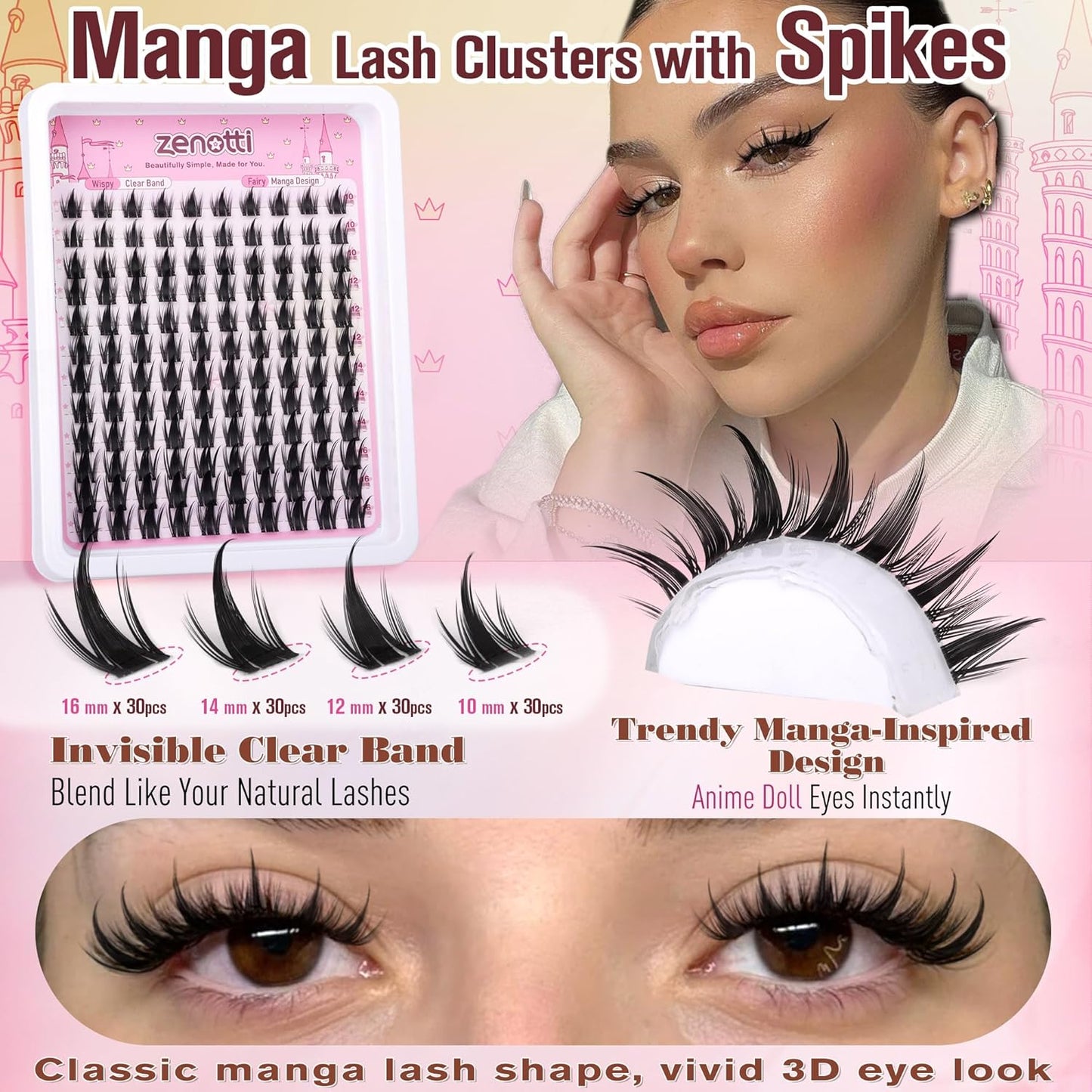 Manga Lash Clusters - Spiky Anime Eyelash Extensions | Natural Wispy Individual Lashes, 10-16MM, 120PCS