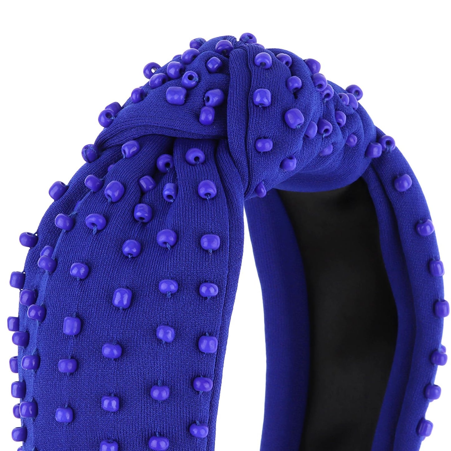 YISSION Royal Blue Knotted Headband for Women - Wide Beaded Hair Hoop, Stylish Hair Accessory for Daily Wear, Parties & Casual Outfits