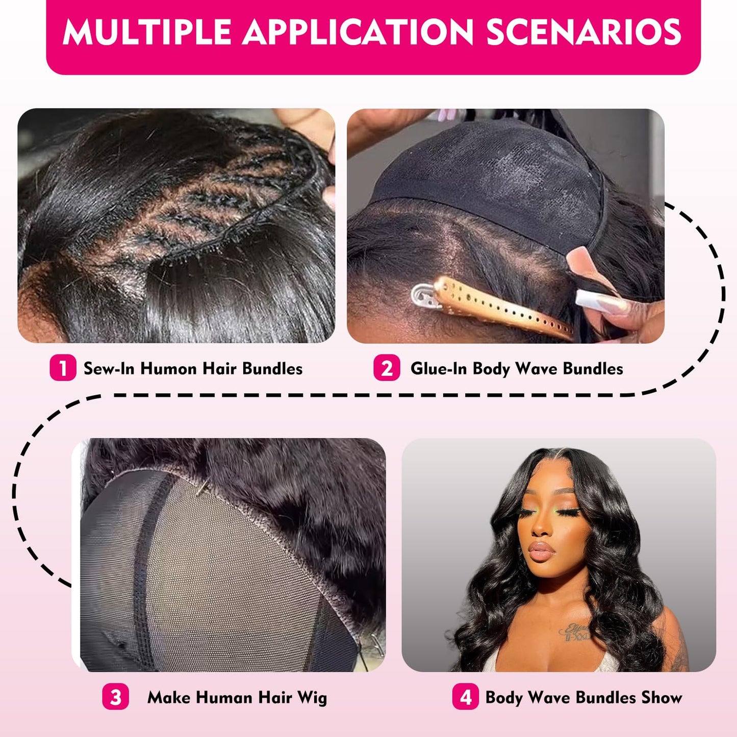Human Hair Bundles 12 14 16 Inch Body Wave Bundles Human Hair 3 Bundles 100% Unprocessed Brazilian Raw Weave Bundles Human Hair Extensions for Black Women Natural Color