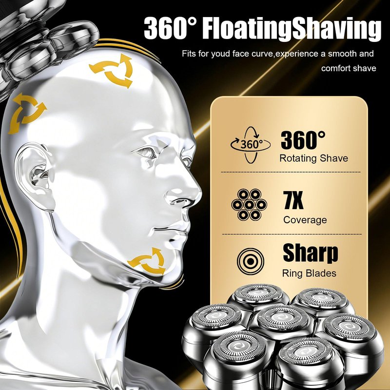 7 Blade Floating Replacement Shaving Head, Washable Shaver Blade Heads Compatible with Free*bird, Universal Replacement for Head Shaver, Wet & Dry for Rotary Shavers with 2 Cleaning Brushes (2 Pcs)