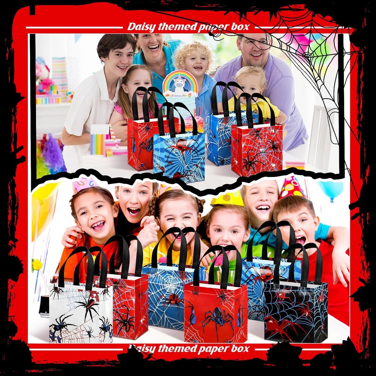 Spider Party Favor Goodie Bags - 40 Pcs Reusable Non-Woven Bags for Halloween & Birthday | 7.87 x 7.87 x 3.54 Inches