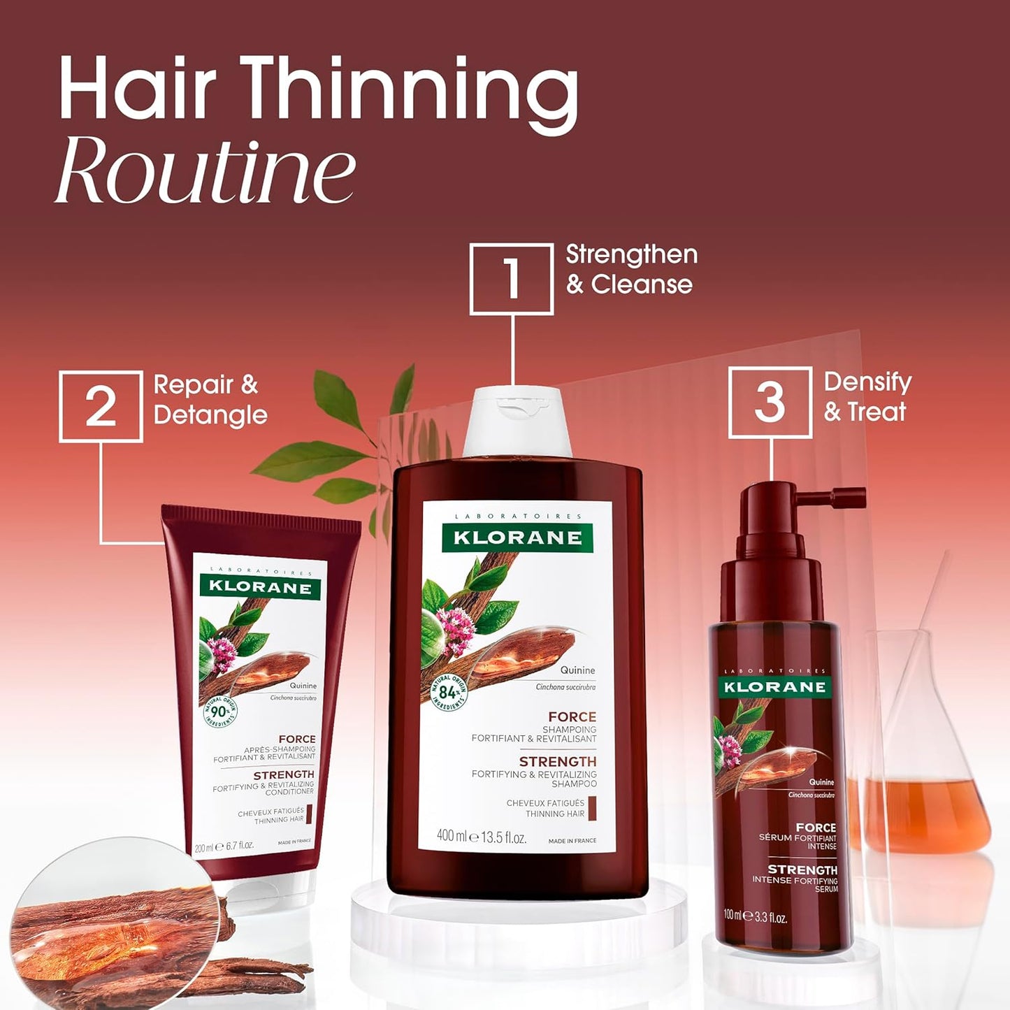 Klorane Strengthening Shampoo with Quinine - Natural Thickening Solution for Hair Thinning | 13.5 fl. oz.