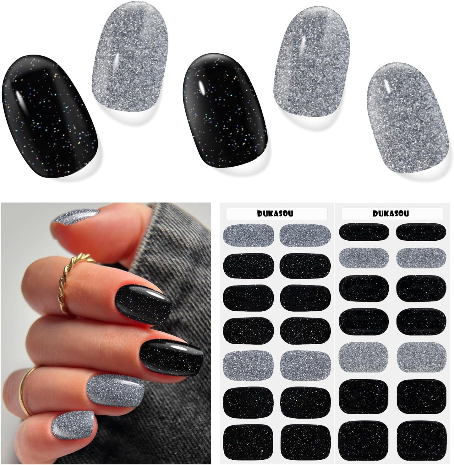 Gel Nail Strips - Semi-Cured UV Nail Stickers for Long-Lasting Manicure | 28 Pcs Light Blue