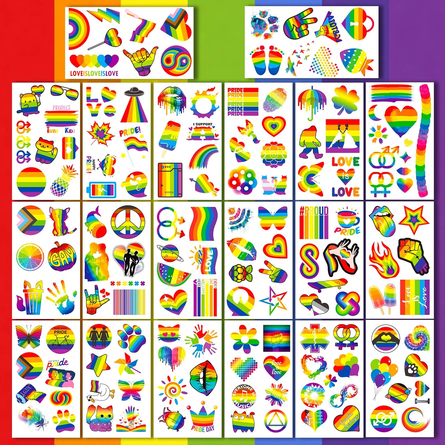 20 Sheets 2026 Pride Temporary Tattoos,170+ PCS LGBT Rainbow Gay Pride tattoos Stickers for Women, Men, Adults, Rave Party Accessories, Equality Celebrations