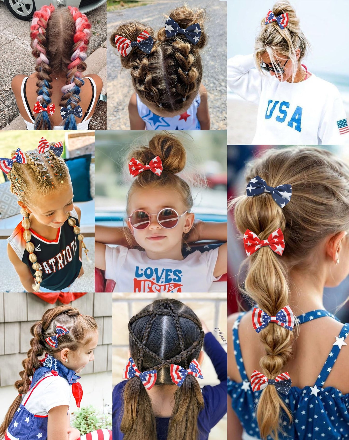 4th of July Hair Clips Red White and Blue Bow Hair Clip for Girls Women, American Patriotic Hair Bows Hair Accessories for Fourth of July Independence Memorial Day