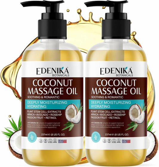 Tropical Coconut Massage Oil - Soothing & Hydrating Blend with Passion Fruit | 2-Pack