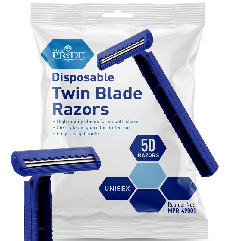 MED PRIDE Medical Razor, Double Edge Shaver (Medpride Disposable Razors | 50-Pack| Twin Blades & Easy Grip For Max Control & Smoothness| Unisex, Smooth & Comfortable Shaving Care for Men & Women)