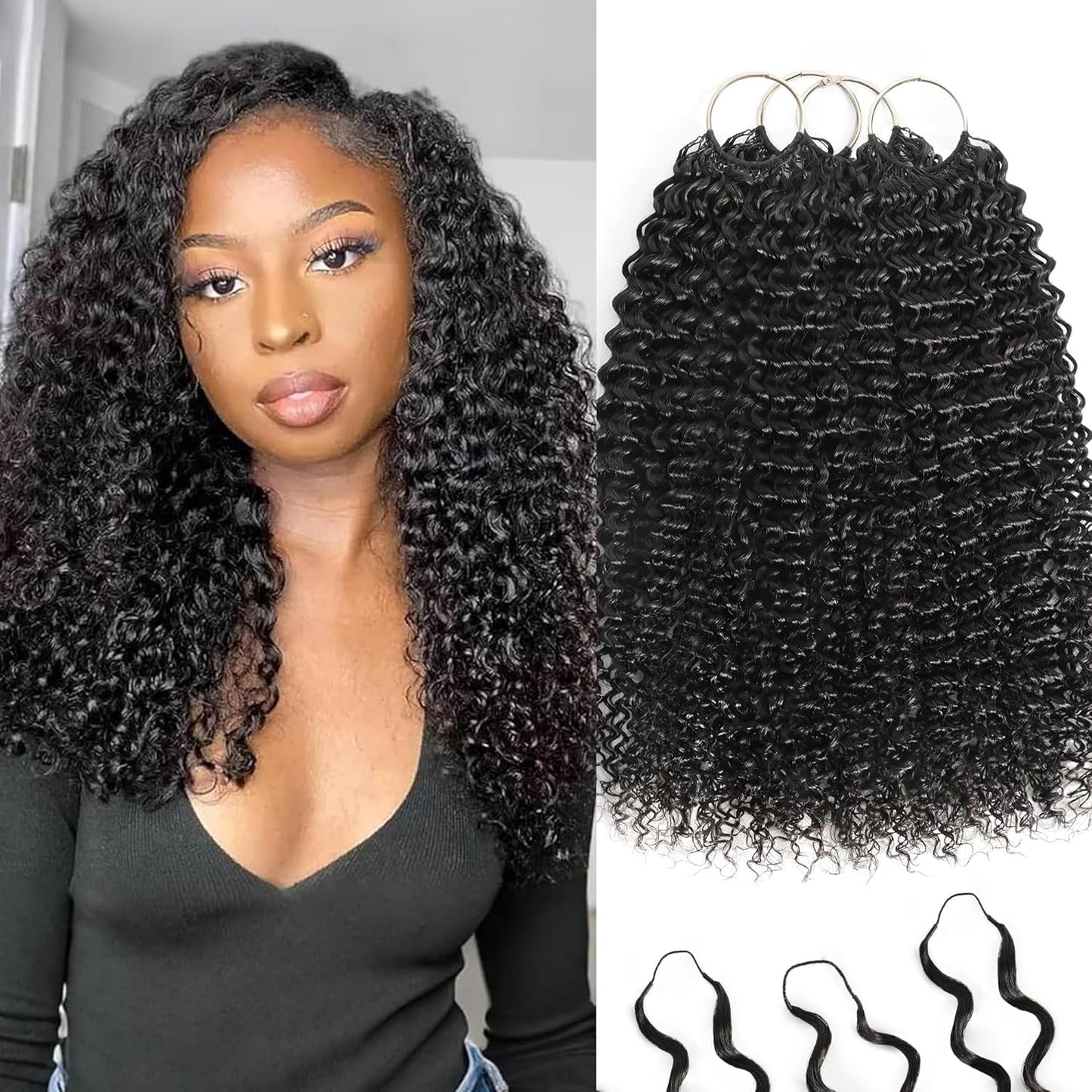 Feather Crochet Hair Extensions - 12 Inch 120g Invisible Miracle Knots for Black Women | Jerry Curly Pre-Separated Natural Black