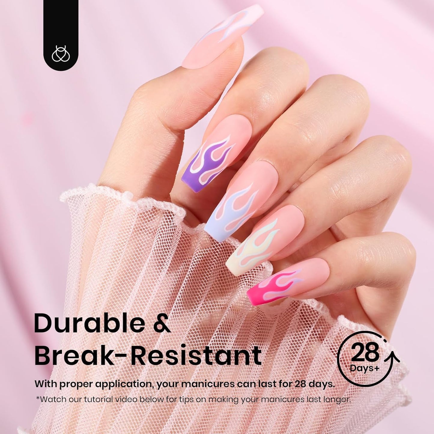 Coffin Gel Nail Tips | Medium Half Matte Press-On Nails - 288 Pcs, 12 Sizes for Easy DIY Manicure
