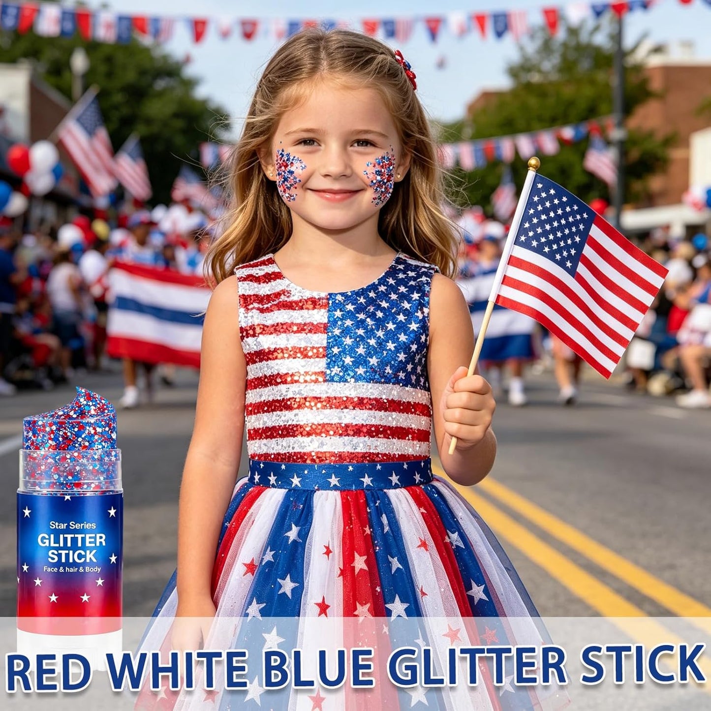 Patriotic Red White Blue Hair Glitter - Sparkling 4th of July Body & Face Glitter | Waterproof Makeup for Celebrations