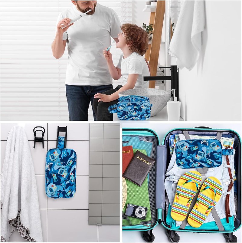 Kids Toiletry Bag - Waterproof Hanging Travel Wash Bag for Boys | Camo Blue Design