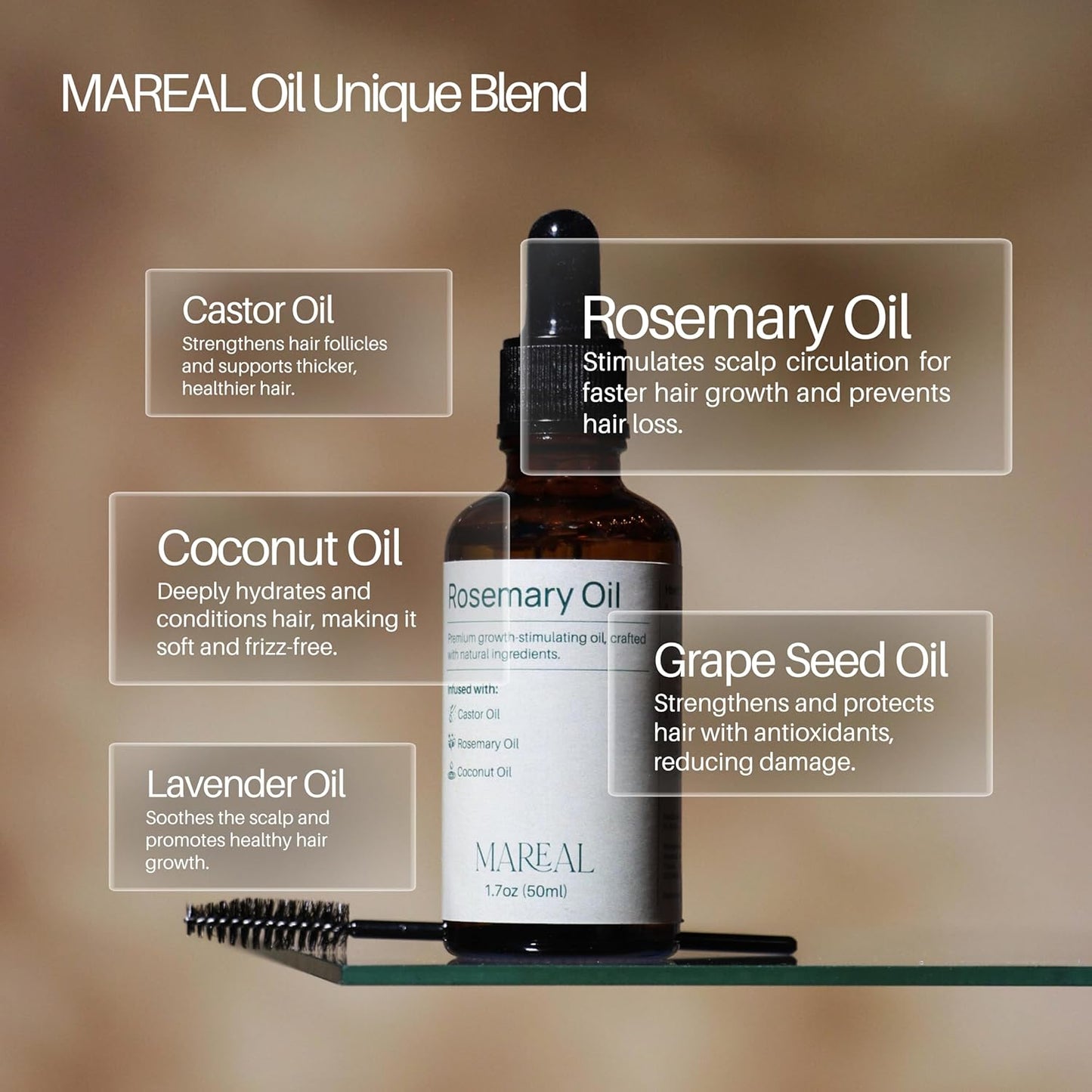 Rosemary Oil for Hair Growth - Natural Scalp Treatment | Infused with Castor & Coconut Oil | 1.7 fl oz
