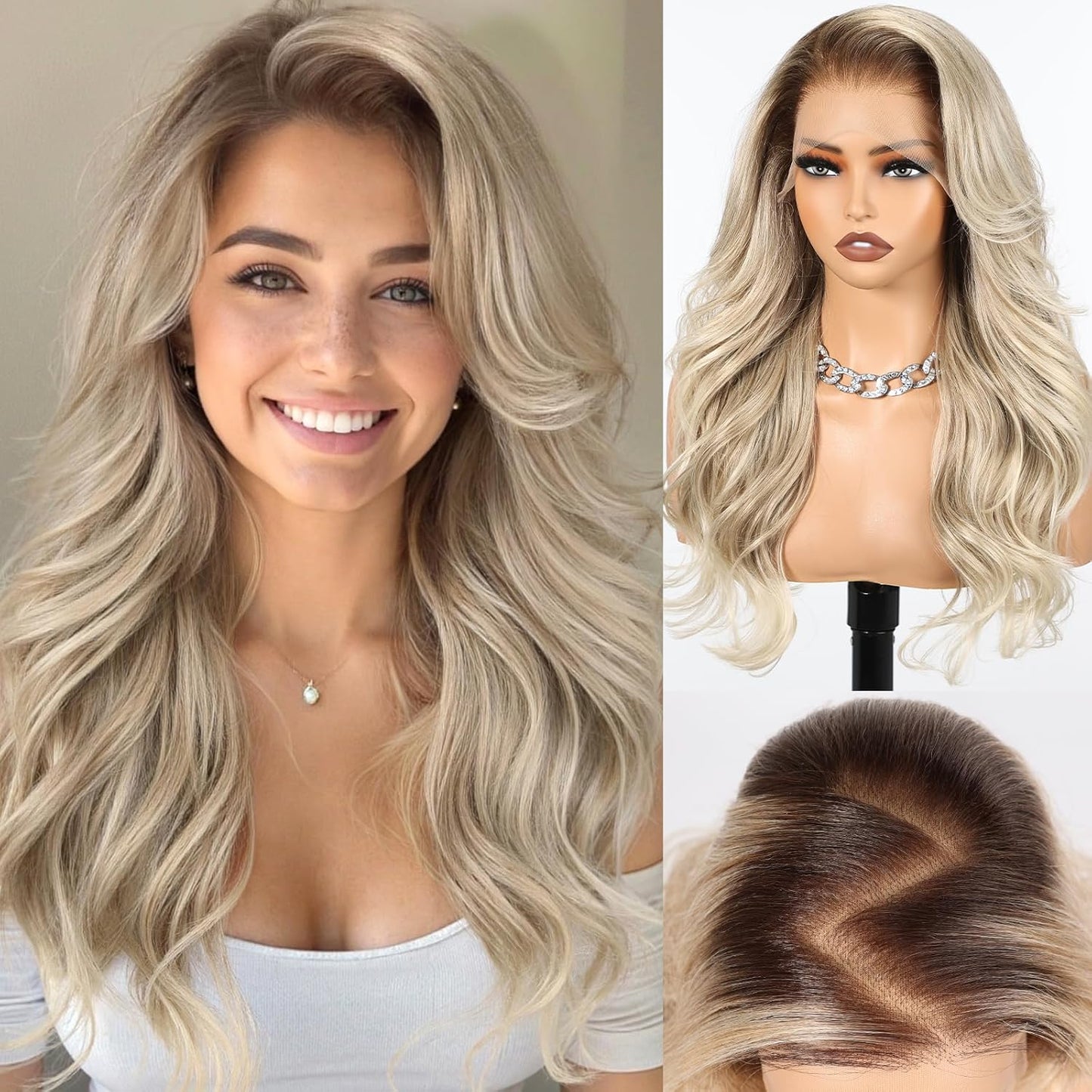 HAIRCUBE 13X4 HD Ombre Blonde Synthetic Lace Front Wig - Glueless Curly Design for Natural-Looking Hair