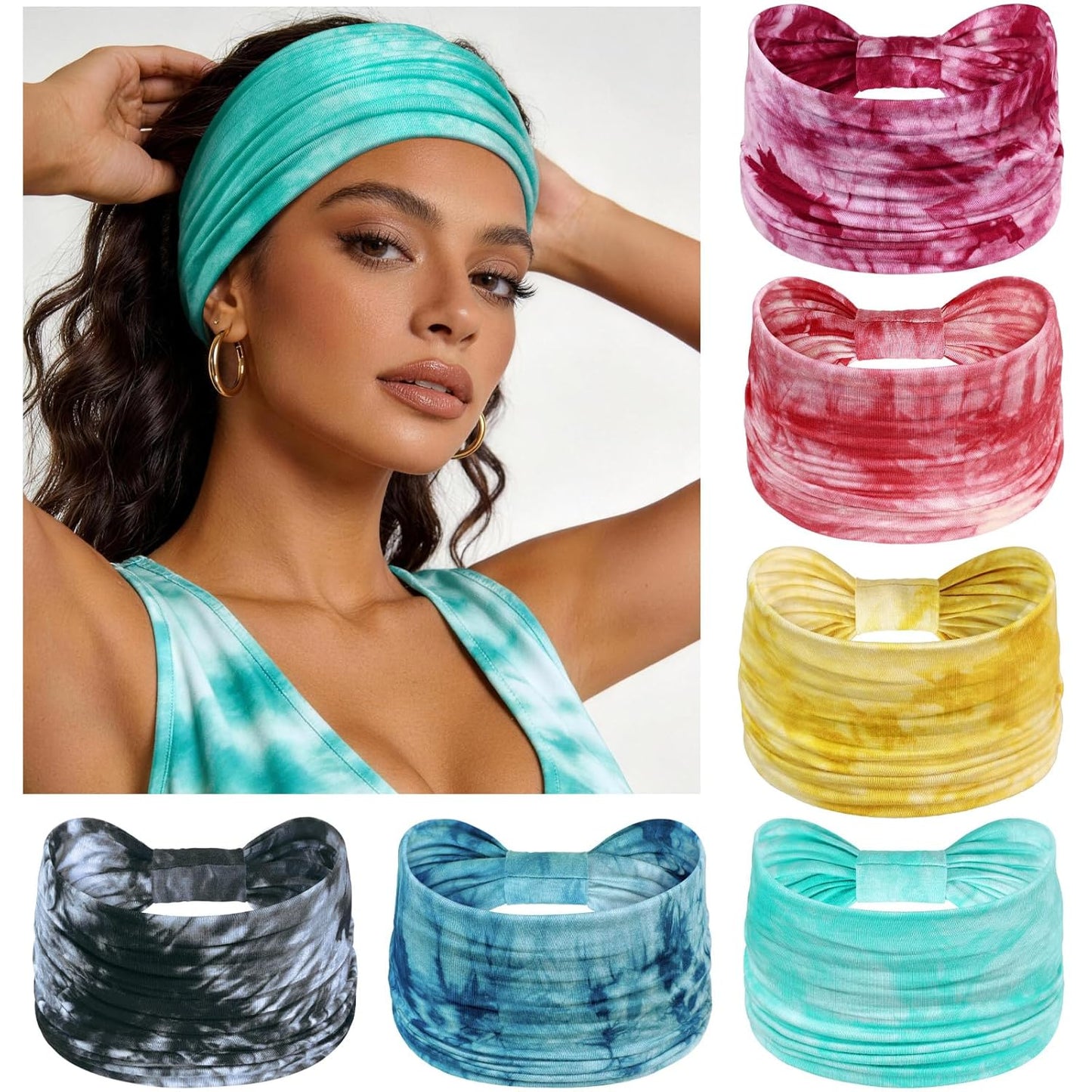 Wide Headbands for Women - No Slip Knotted Turban Hair Accessories | Dark Green Boho Style