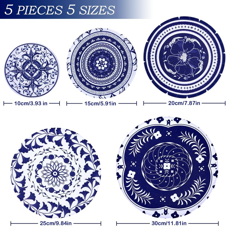 Revahope 5 Pieces Bowl Covers Reusable, 5 Multi-Size Elastic Cloth Fabric Bowl Covers for Bread Proofing Stretch Food Covers Washable for Food Fruits Leftover (Blue)