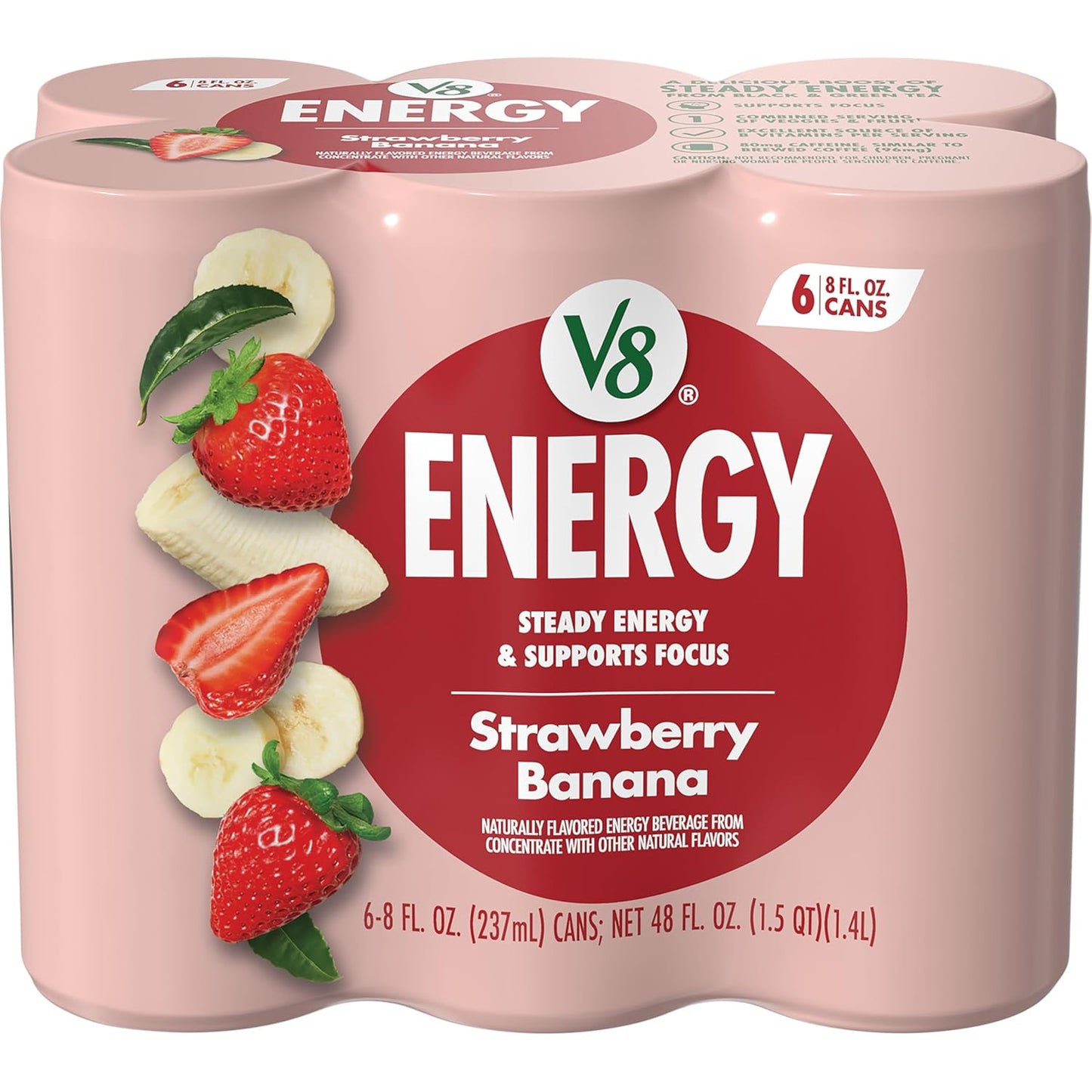 V8 Energy Peach Mango Energy Drink - 8 Fl Oz Can | 24 Pack of Refreshing Energy Boost