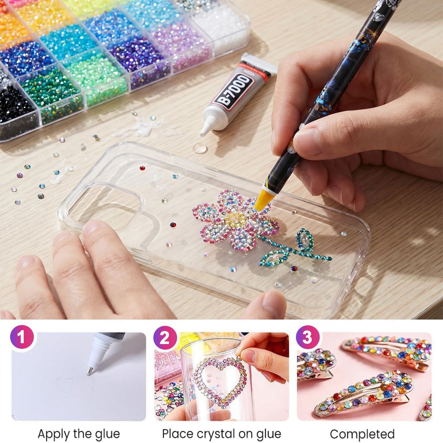 Bedazzling Kit 40000Pcs 40 Colors Resin Jelly Rhinestones, Multicolor 3mm Flatback Gems with 3Pcs B7000 Jewelry Glue & Tools, All-In-One Bedazzler Kit for Crafting Book Shoes Clothing Nail Diamond Art