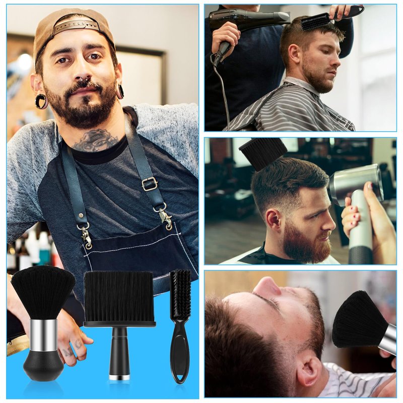 3 Pcs Neck Duster Soft Barber Brush Practical Barber Accessories Nylon Brush For Haircut Hair Styling Hair Cleaning Supplies(Black)