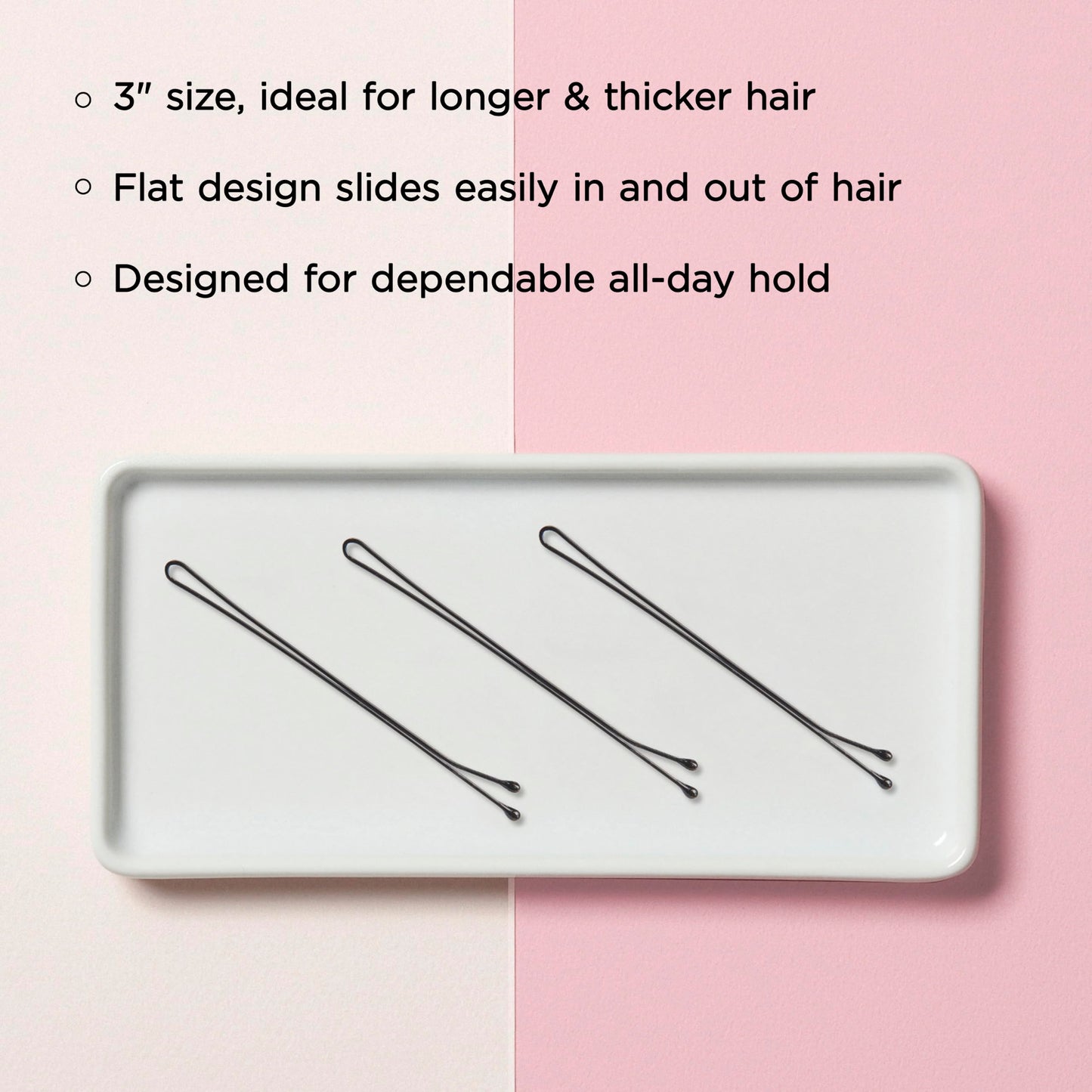 Diane XL 3" Black Bobby Pins 100-Count for Thick Hair, Extra Long Professional Hair Pins for Women with Strong Hold, Salon Styling Pins for Buns, Updos, French Twists, Roller Sets & Bridal Hair