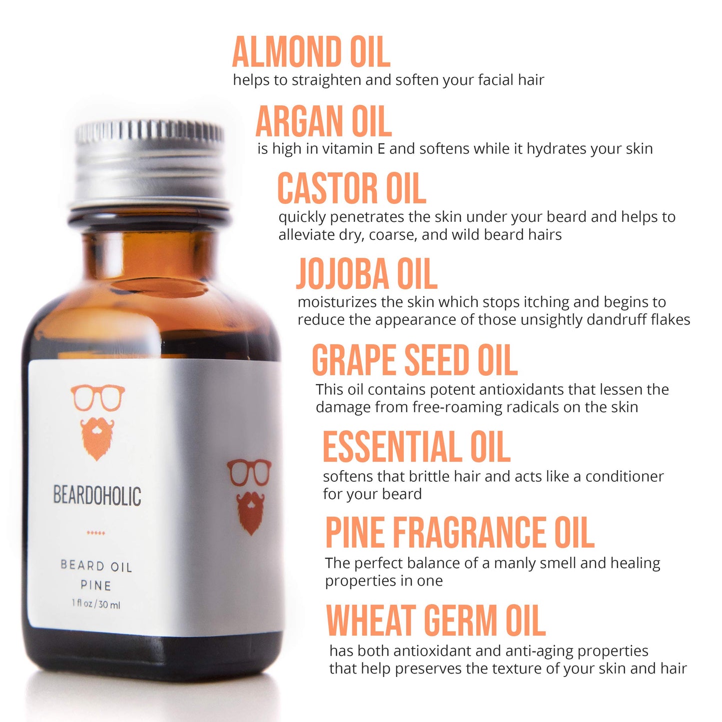 Beardoholic Natural Beard Oil Pine Scented 1 Ounce (30 ml)