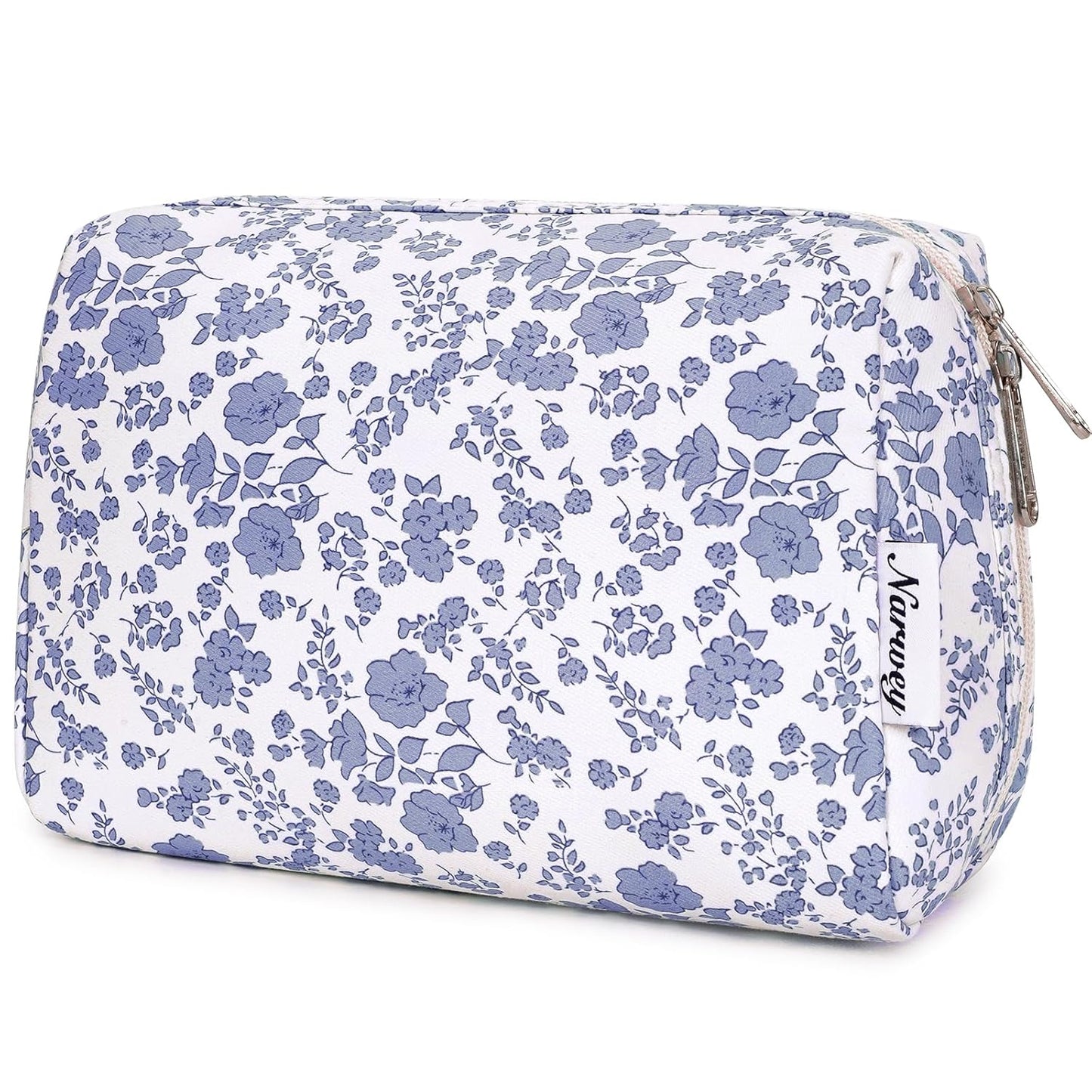 Checkered Makeup Bag - Travel Cosmetic Organizer with Compartments | Large Sky Blue Checkerboard