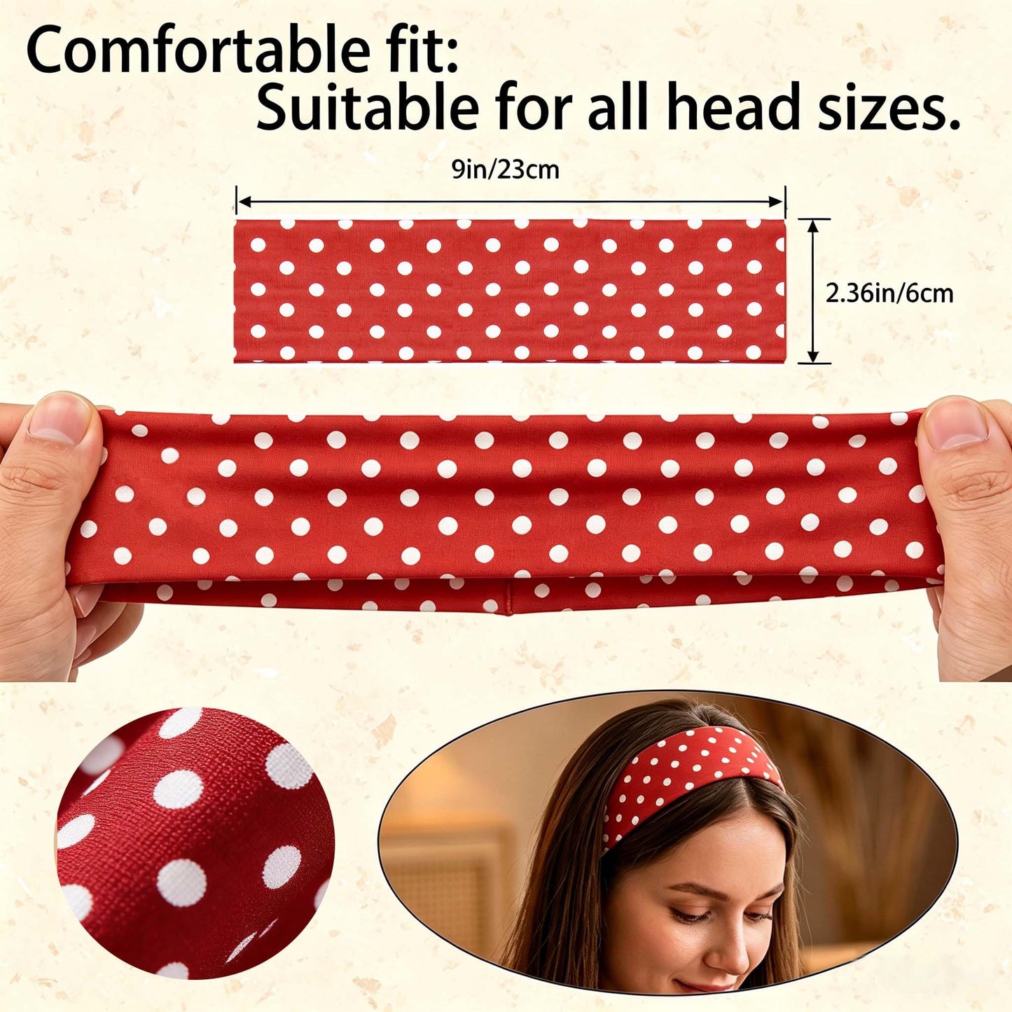HOLAILS Polka Dot Headbands for Women, Cute Polka Dot Hair Bands for Women's Hair Fashion: 8Pcs Soft Stretchy Hair Hoops, Head Wraps to Cover Hairline Hide Roots, Retro Hair Accessories 6x23cm
