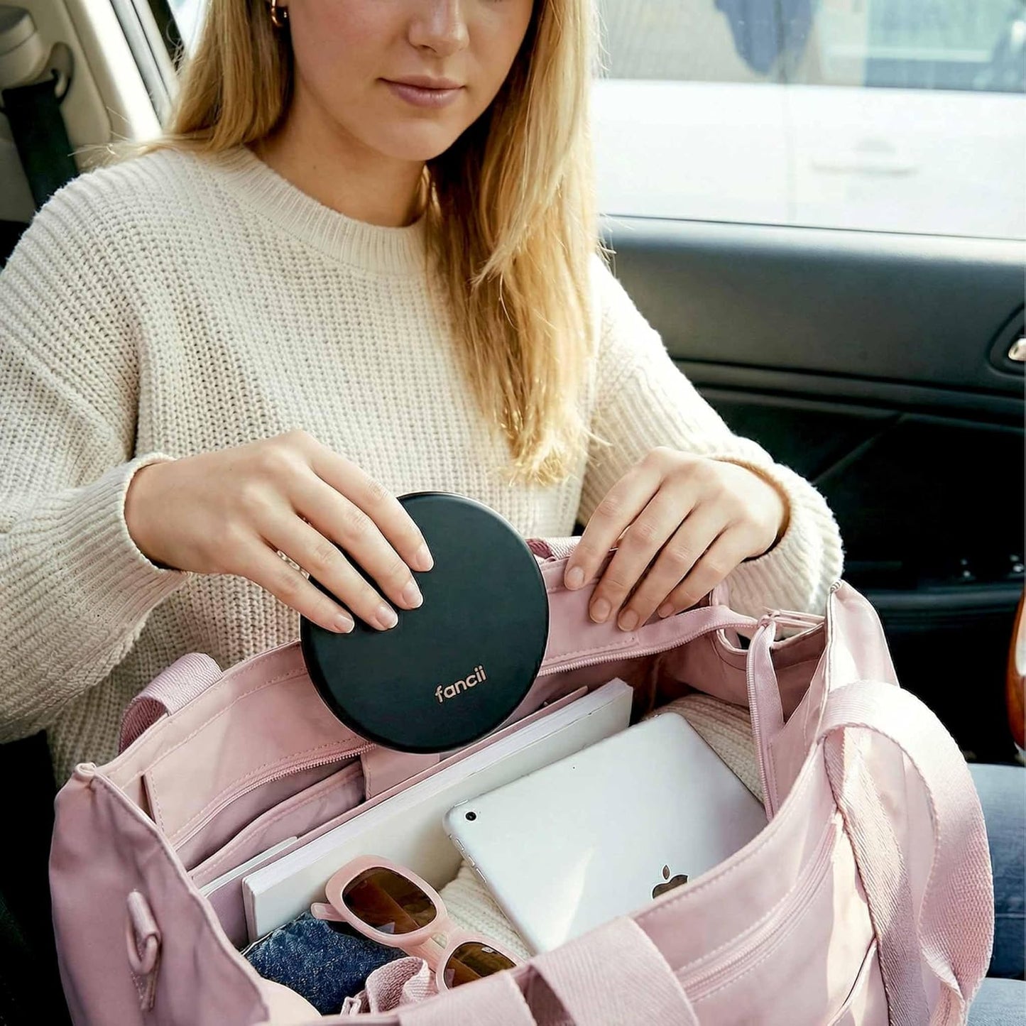 Taylor LED Lighted Travel Makeup Mirror - Rechargeable 10x/1x Magnification | Compact 5” Handheld Design (Black)