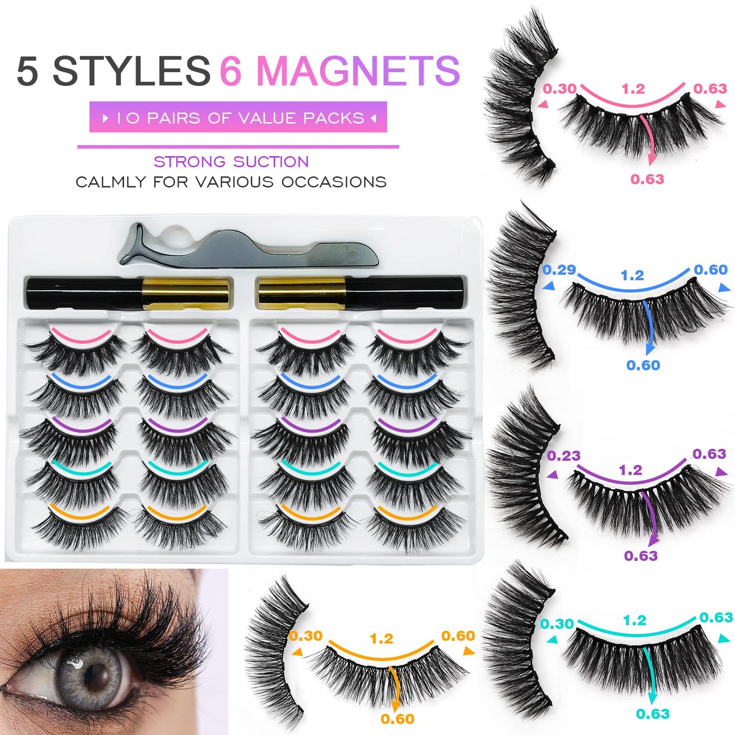 Royaomis 10 Pairs Cat-Eye Magnetic Lashes With Eyeliner, 3D Magnetic Eyelashes Natural Look With Eyeliner, Fake Eyelashes Magnetic