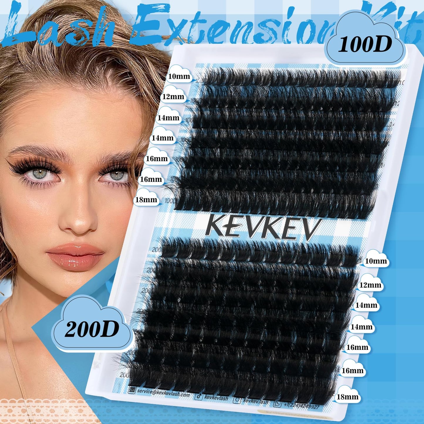 Lash Clusters 100D+200D 3D Volume Eyelash Clusters 10-18mm Thick Individual Lashes 231pcs D Curly Cluster Eyelash Extensions Soft DIY Lash Extension At Home(0.05D,100D+200D)