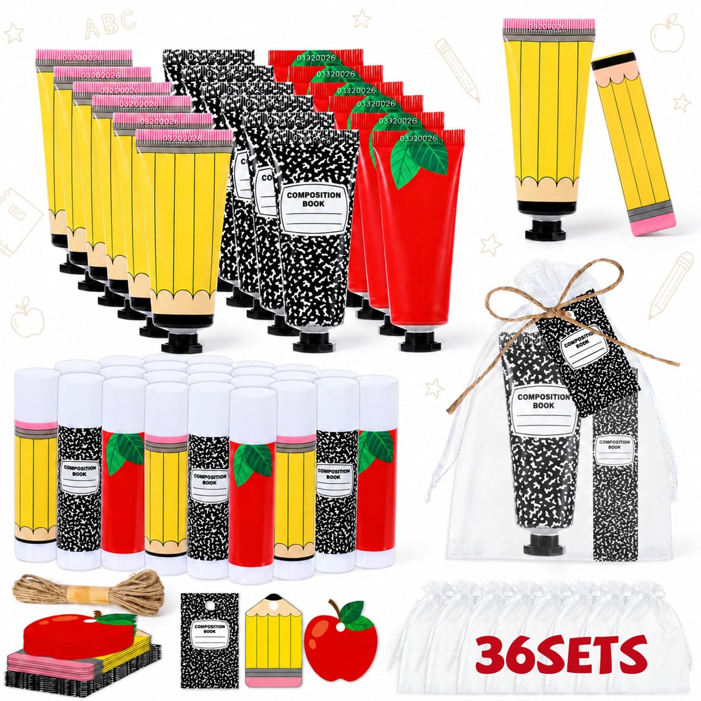 144Pcs 36 Sets Teacher Employee Appreciation Gifts Bulk Include Hand Cream Lotion Lip Balm with Bag Card Bulk Travel Size Thank You Gift for Employee Thank You Graduation Back to School Party Supplies