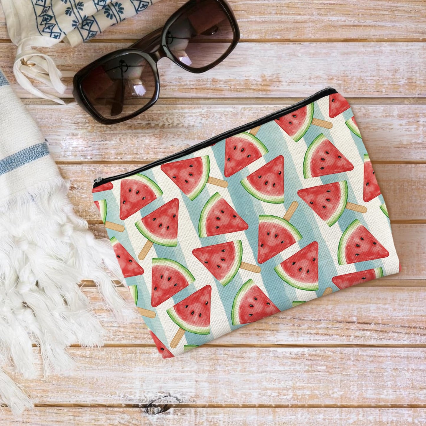 FWSFD Watermelon Makeup Bag, Watermelon Gifts Cosmetic Bags for Women, Fruit Lover Gifts, Cute Summer Fruit Striped Zipper Makeup Pouch Travel Toiletry Bag
