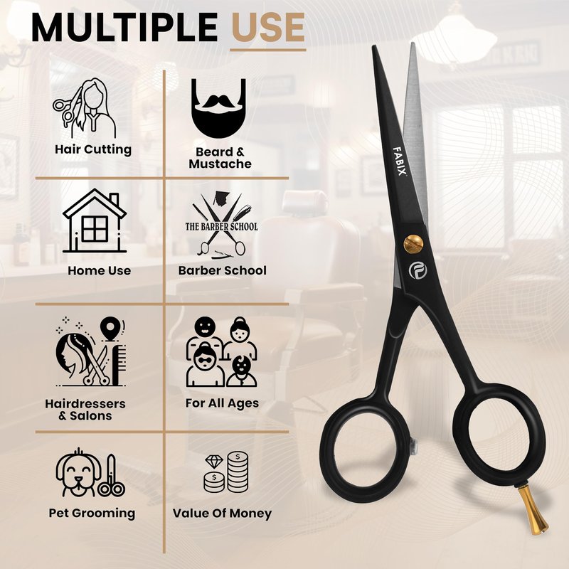 5” Professional Beard Mustache Scissors with 1 Beard Comb, 1 Mustache Comb and Travel Pouch - Perfect Beard Trimming Scissors for All Facial Hair Scissors - Grooming Scissors