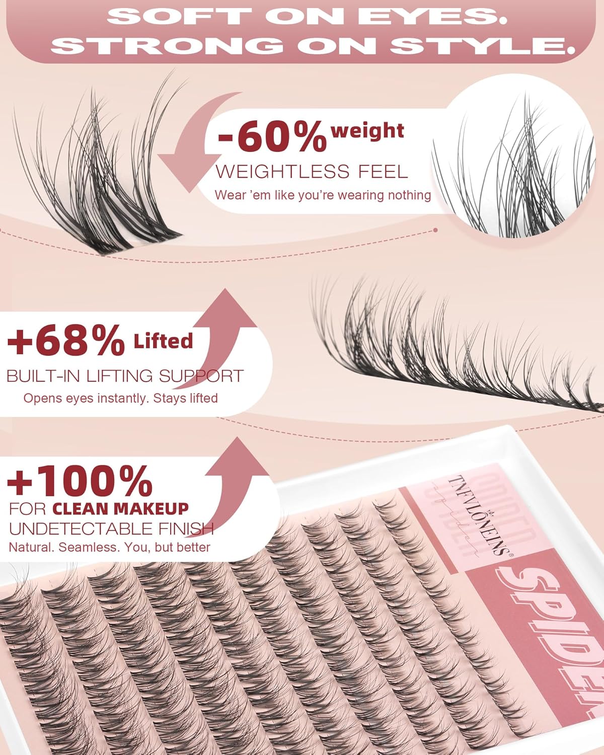 Spider Lash Clusters - Wispy Fluffy Eyelash Extensions for Natural Look | Clear Band Individual Lashes