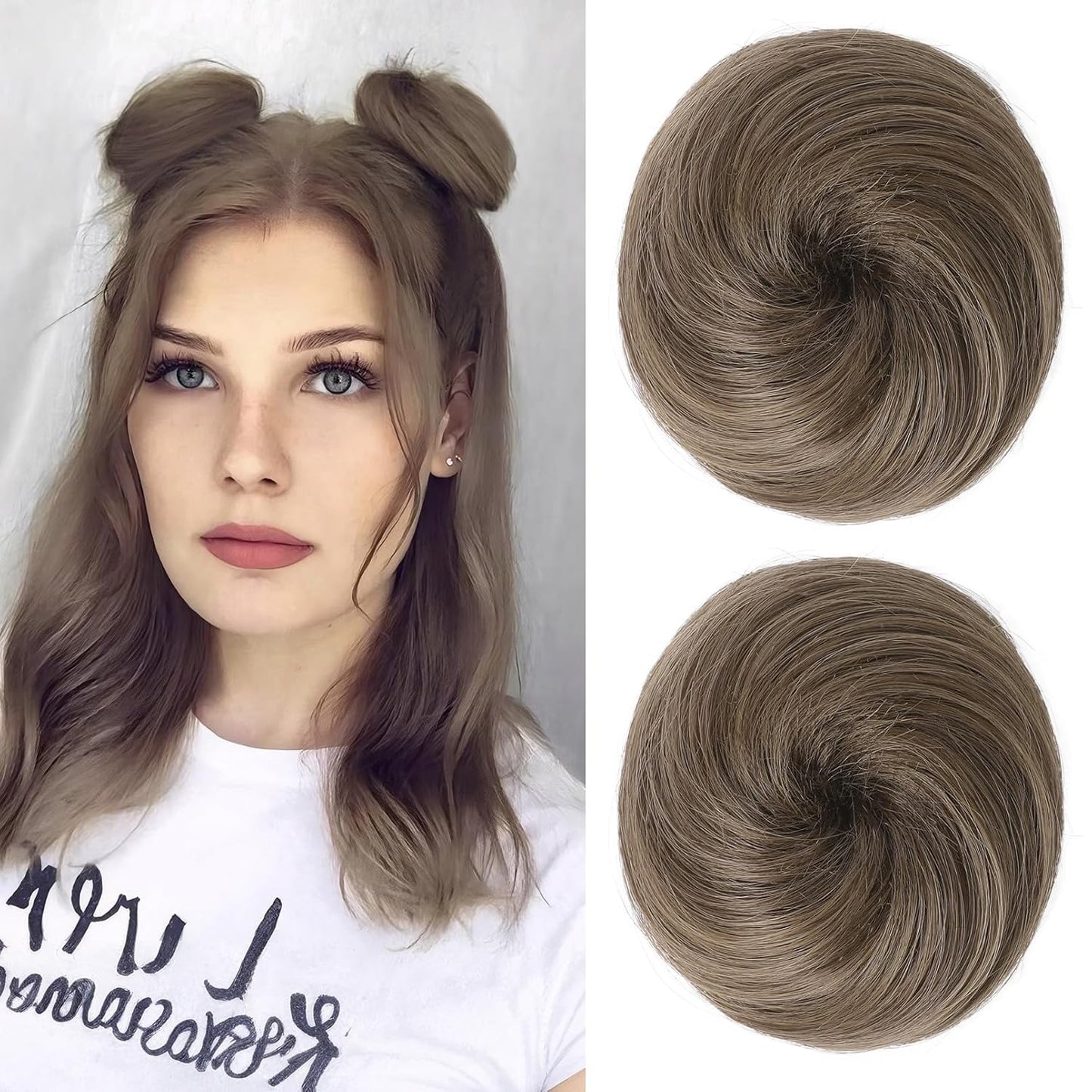 REECHO Mini Claw Clips - Messy & Cat Ears Hair Bun Extensions | 2-Pack, 3.5" Wavy, Natural Black