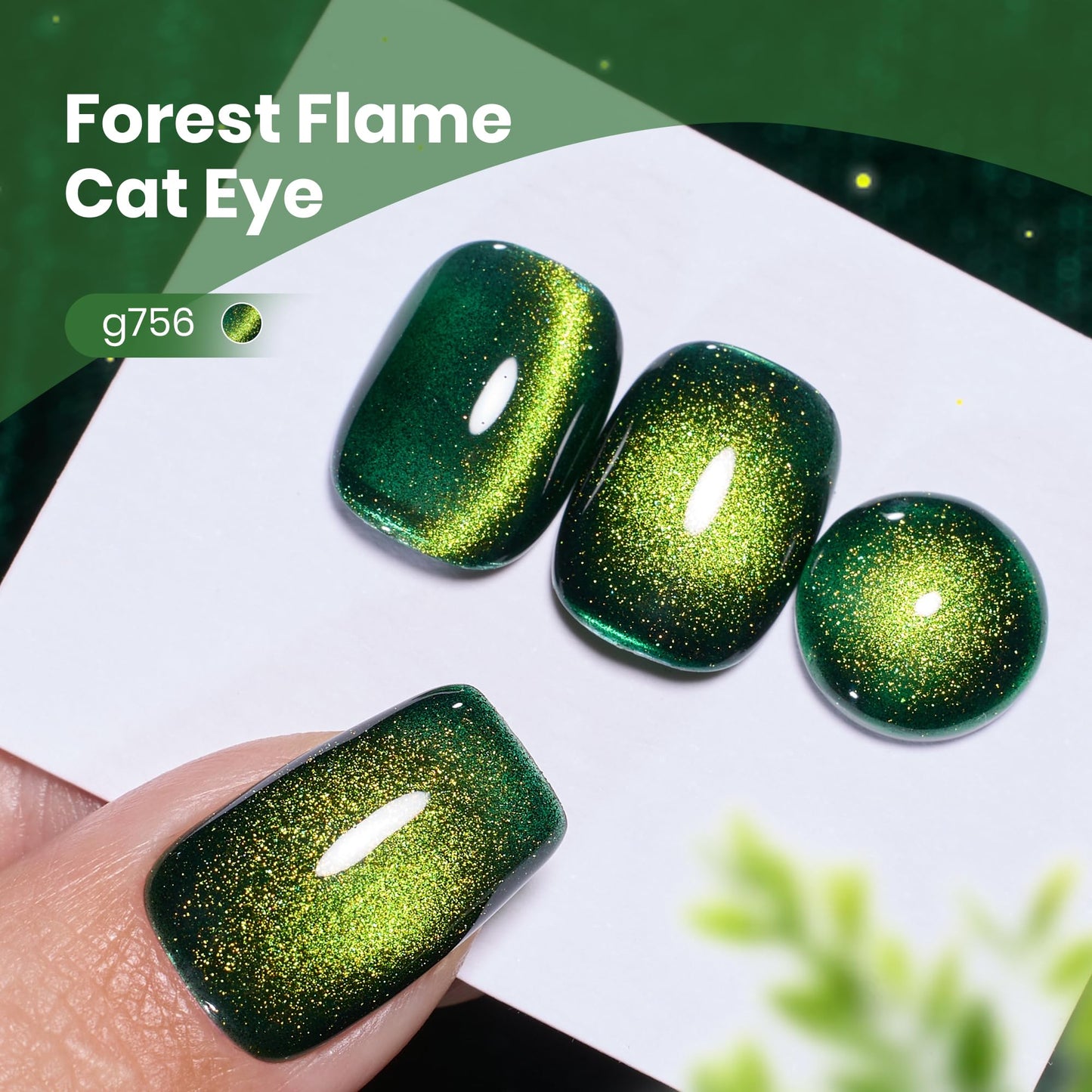 Beetles Forest Flame Green Cat Eye Gel Nail Polish - 15ML Green Cat Eye Gel Polish Glitter Magnetic Translucent Glassy Effect Soak Off UV French Nail Art DIY Manicure Gifts for Women