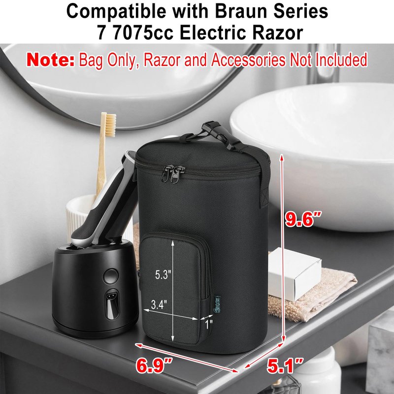 Beautyflier Carrying Bag for Braun Series 7 7075cc Electric Razor, Portable Travel Case for Electric Razor, Charger, and Other Accessories, Durable Storage Bag with Hand Strap (Bag Only)