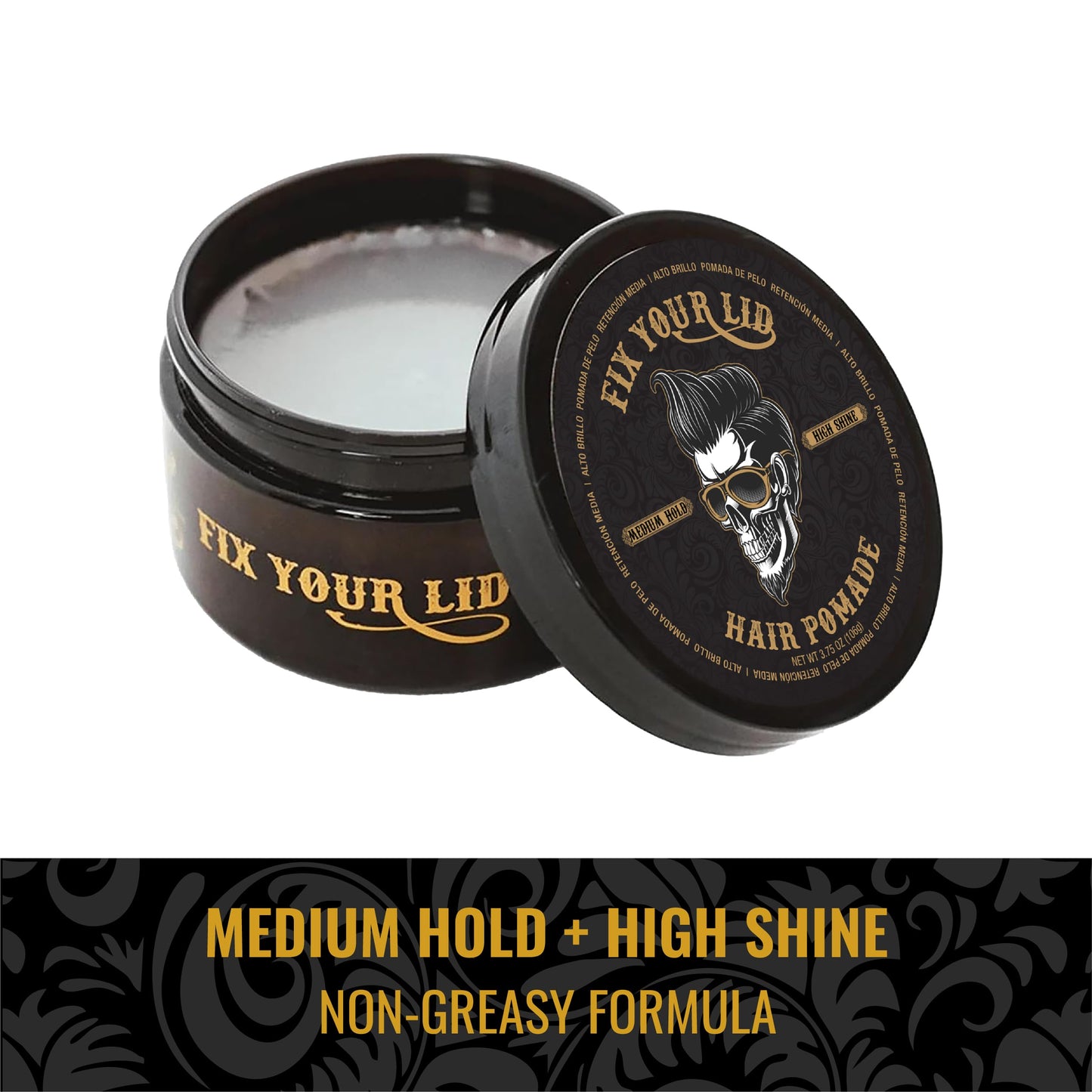 Fix Your Lid Hair Pomade for Men - Water Based Pomade Medium Hold High Shine - Easy to Wash Out - All Hair Types - 3.75 oz + 1.7 oz