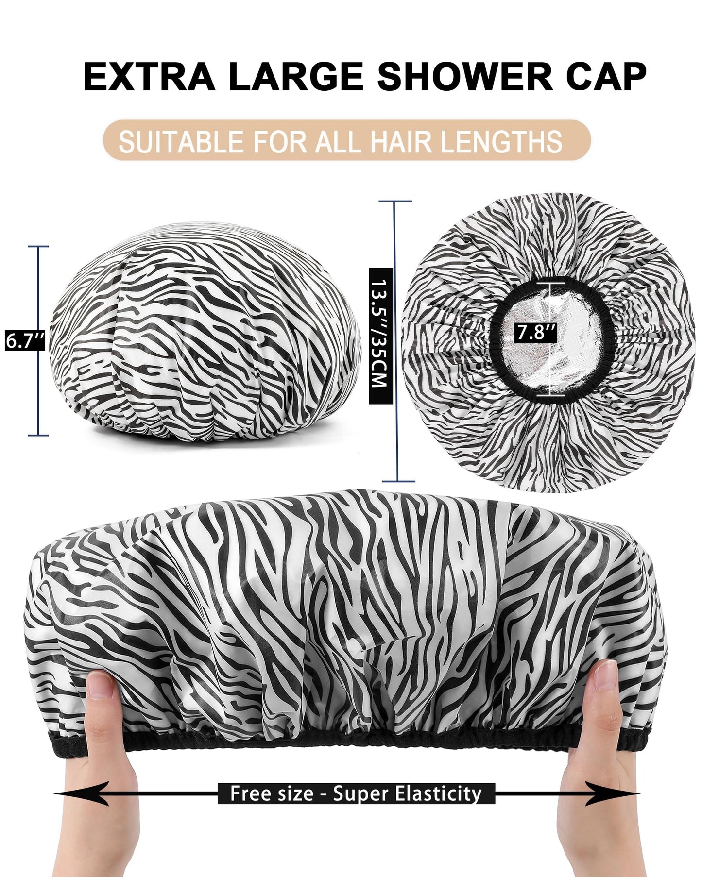 YIZIJIZI 2 Pieces Heat Cap for Deep Conditioning, Conditioning Cap Made of Aluminum Foil for Home and Salon Use, Hair Dyeing（Black white stripes）