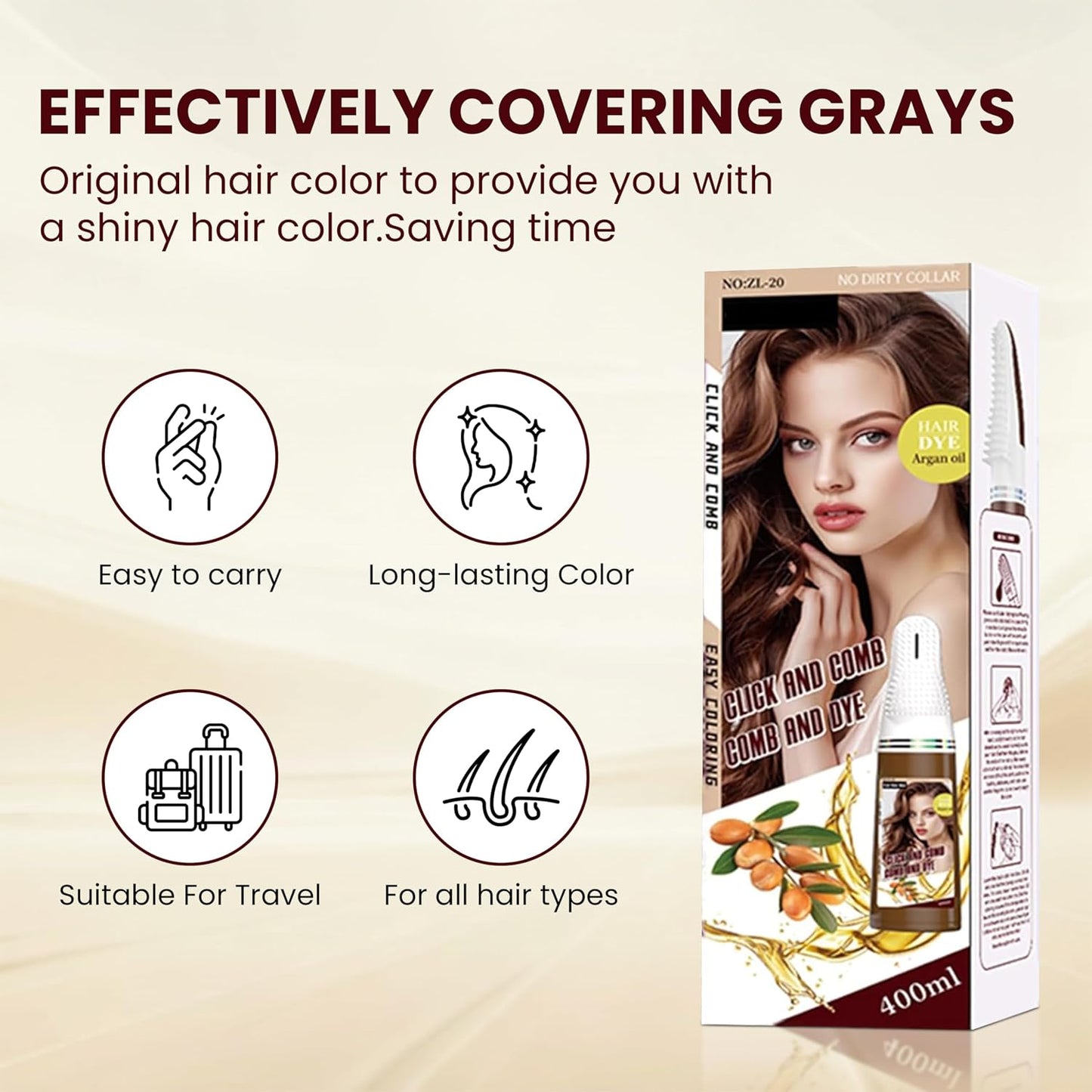 Hair Dye Comb System - Natural Herbal Formula Black Color Cream Shampoo | 400ml for Long-Lasting Results
