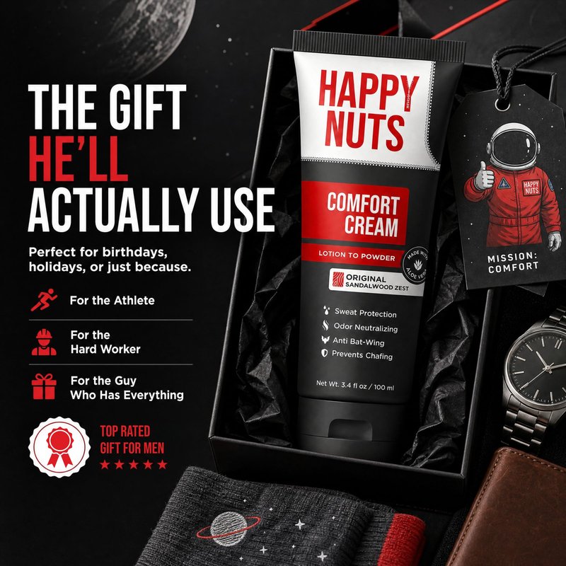 HAPPY NUTS Comfort Cream Deodorant For Men: Anti-Chafing Sweat Defense, Odor Control, Aluminum-Free Mens Deodorant & Hygiene Products for Men's Private Parts 3.4 Fl Oz (3 Pack), Fragrance-Free