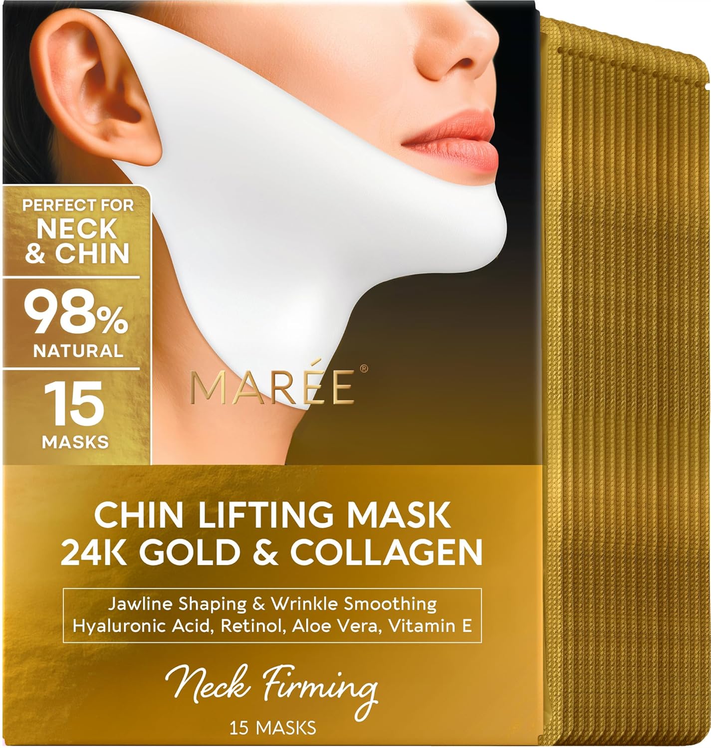 V Line Lifting Mask - 24K Gold Deep Collagen Face Mask for Women | Neck Tightening & Firming, Jawline Shaper with Retinol & Hyaluronic Acid