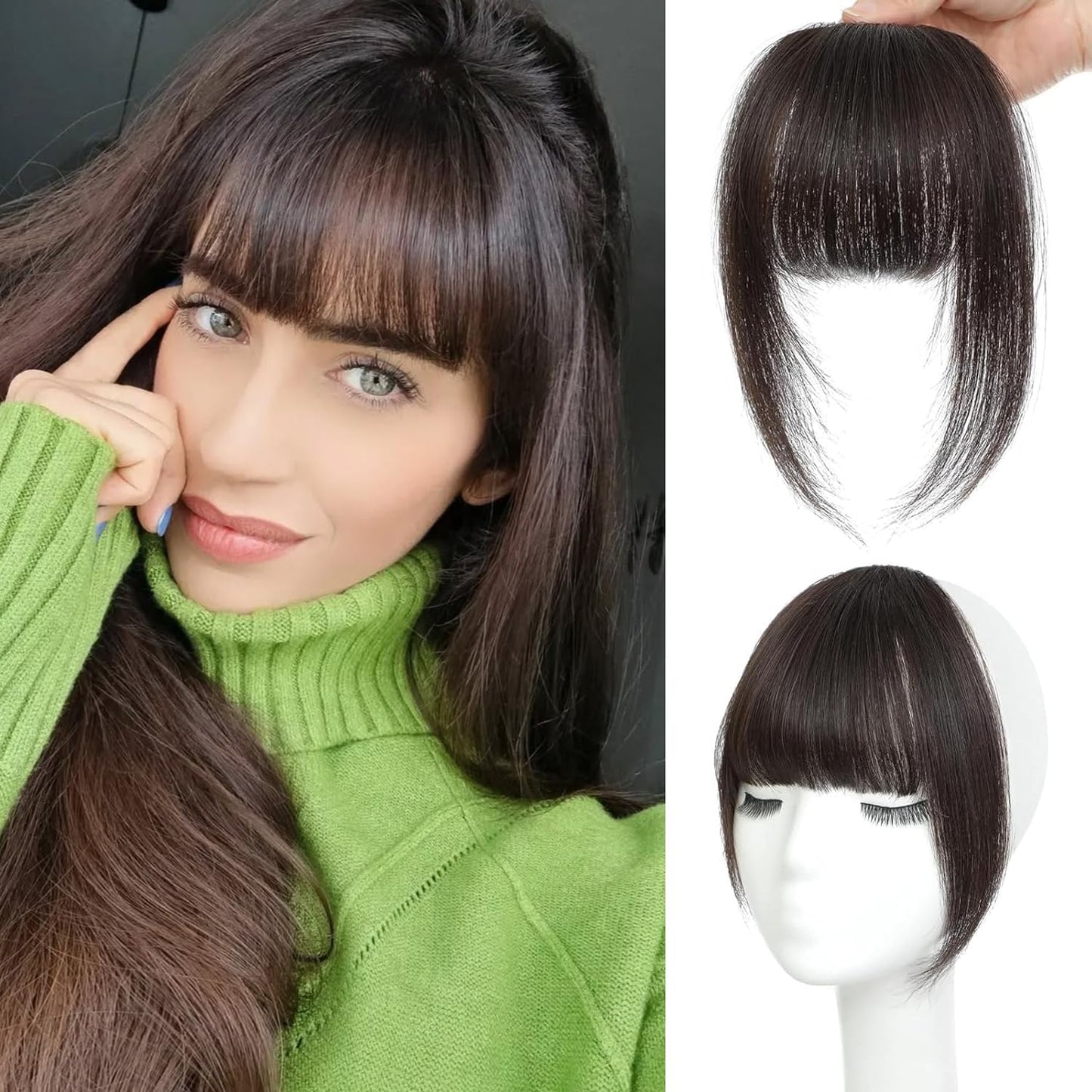 Bangs Hair Clip - 100% Real Human Hair Extensions | Natural Black Wispy Fringe for Women