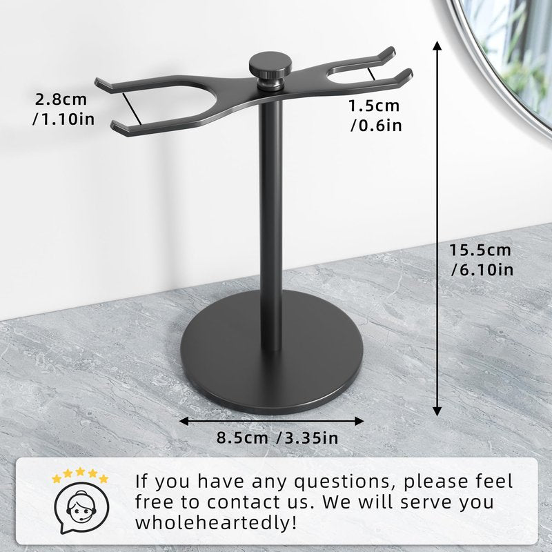 pickpiff Safety Razor Stand With Brush Holder, Black Heavy Duty Metal Shaving Holder for Men, Extra Wide Openings, Fits Most Brushes and All Kinds Of Razors