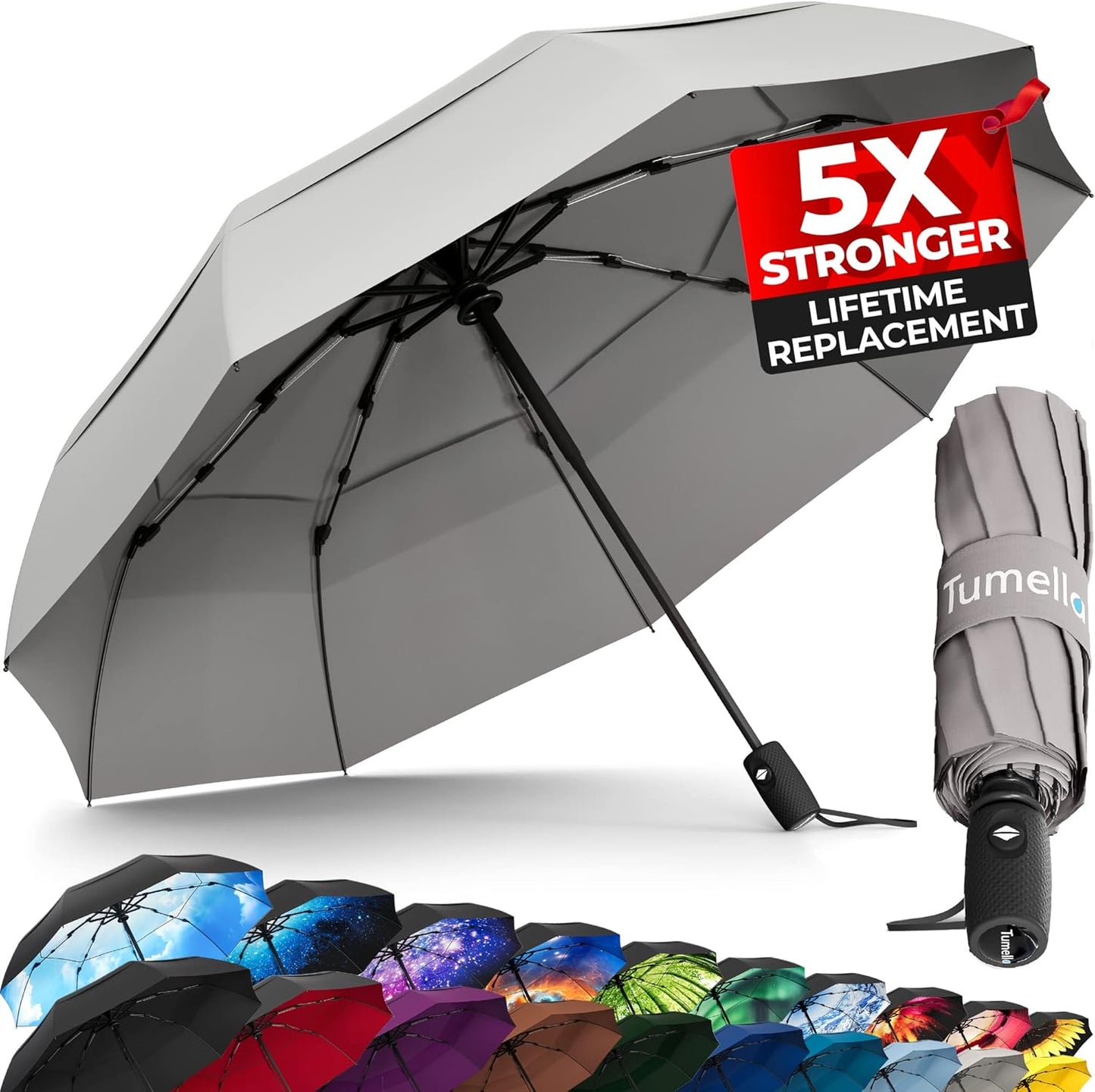 Strongest Windproof Travel Umbrella - Compact, 100MPH Tested | Lightweight, Automatic Folding, One-Handed Use