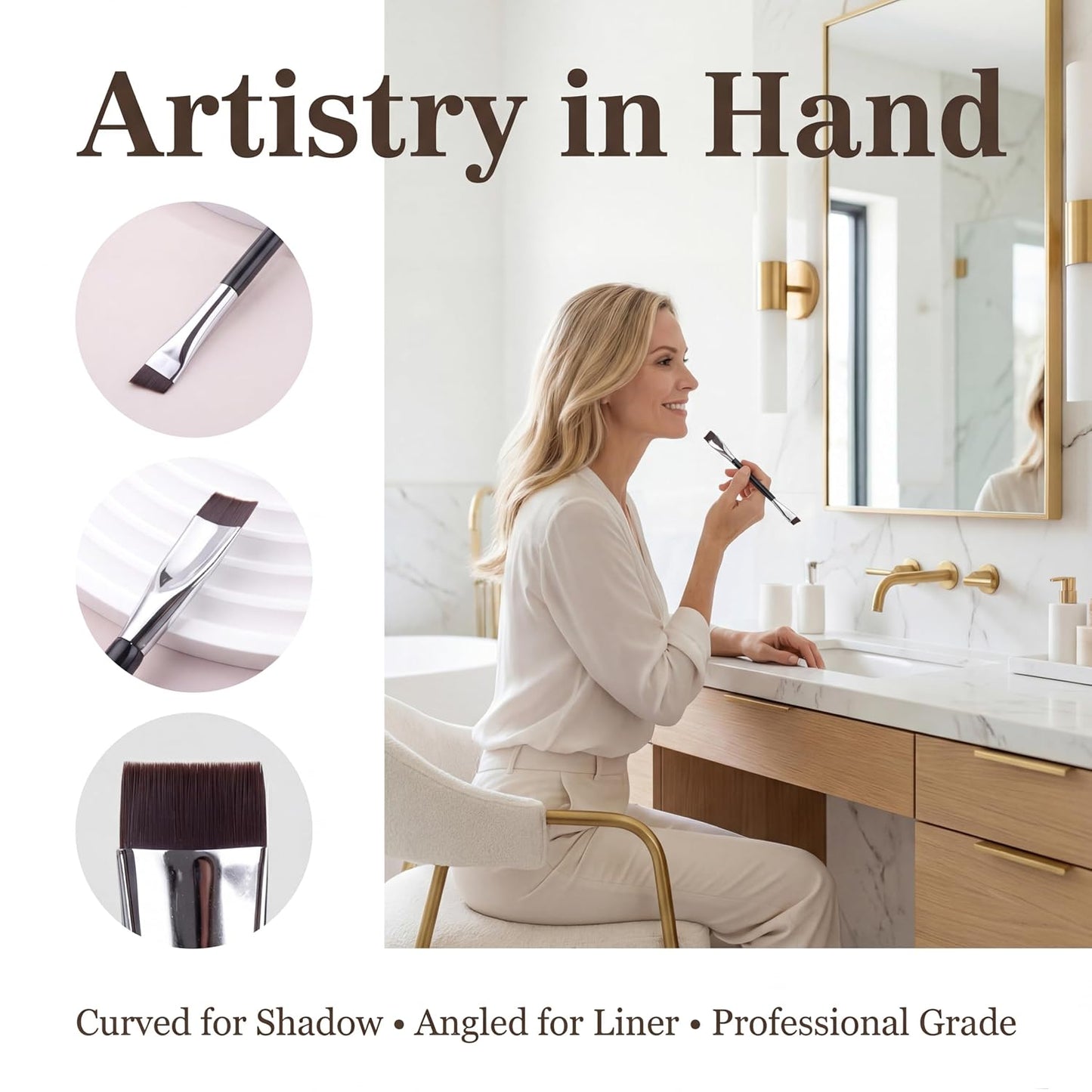 Double-Headed Arc Brush - Curved Brush for Perfect Eyeliner & Eyeshadow | Versatile Makeup Tool