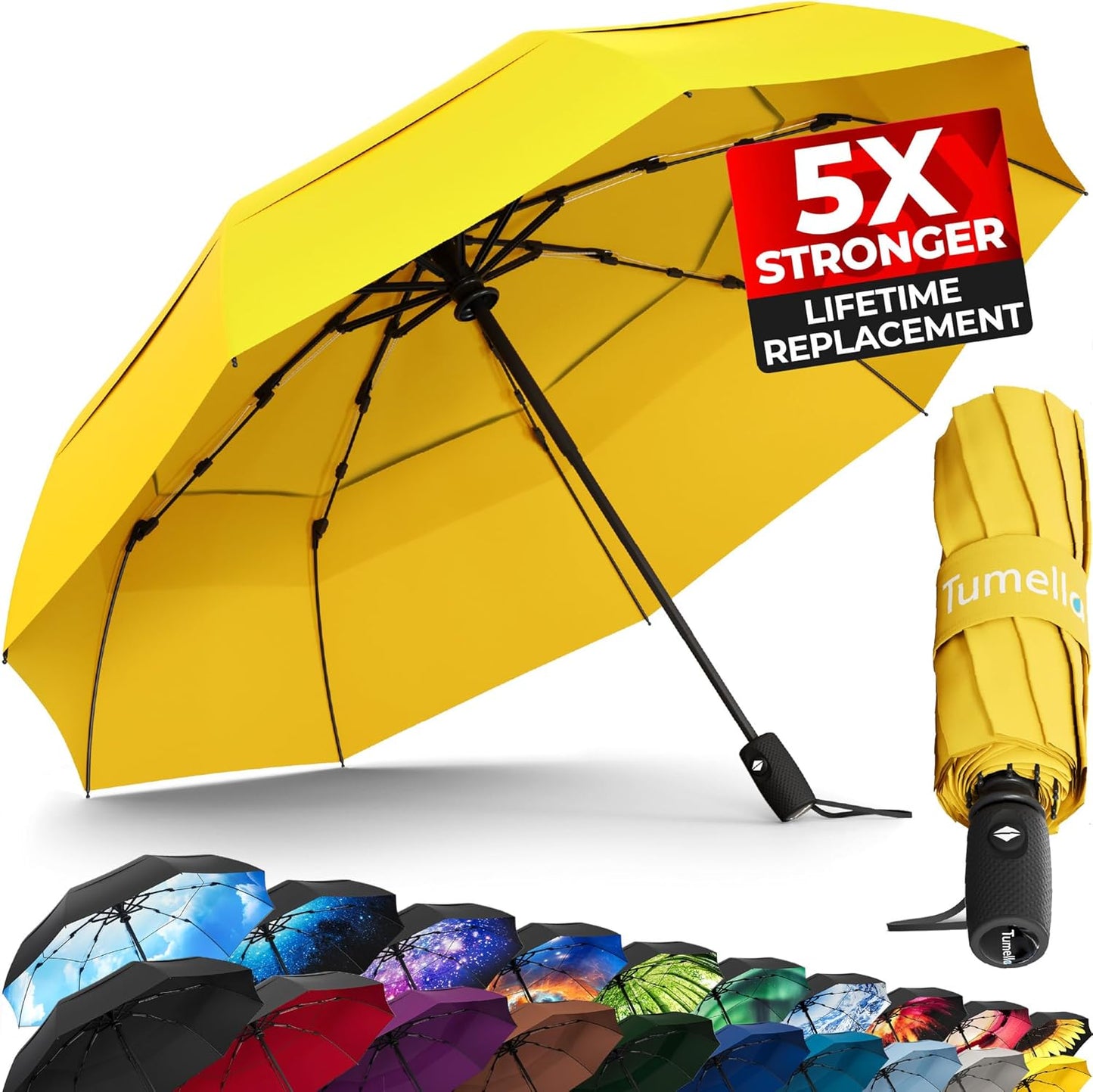 Strongest Windproof Travel Umbrella - Compact, 100MPH Tested | Lightweight, Automatic Folding, One-Handed Use